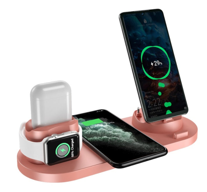 Cargador inalámbrico para iPhone Cargador rápido para teléfono Almohadilla de carga rápida para teléfono Reloj 6 en 1 Estación de carga