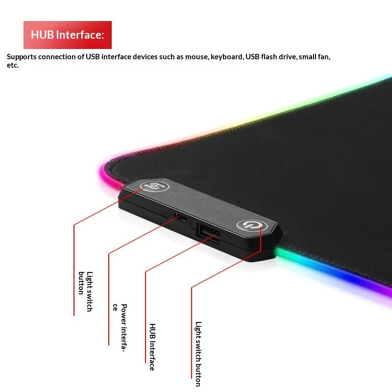 Almohadilla de juego luminosa, alfombrilla de ratón RGB silenciosa duradera y antideslizante negra para su escritorio
