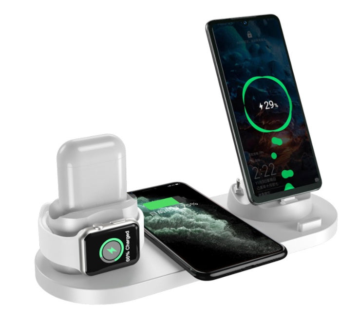 Cargador inalámbrico para iPhone Cargador rápido para teléfono Almohadilla de carga rápida para teléfono Reloj 6 en 1 Estación de carga