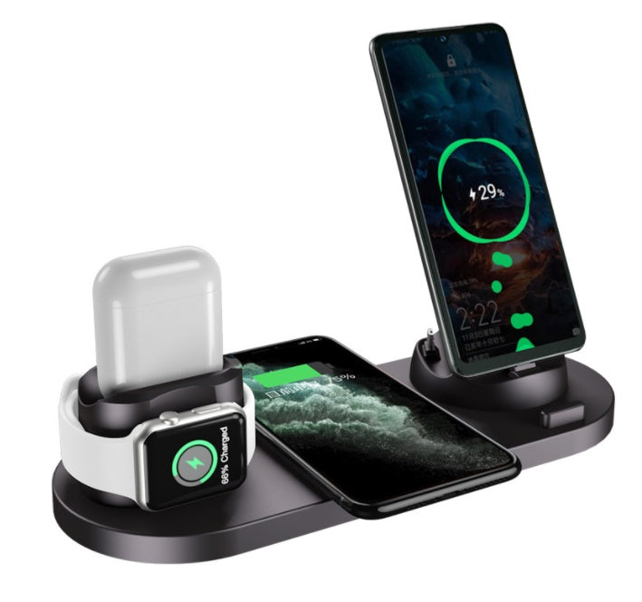 Cargador inalámbrico para iPhone Cargador rápido para teléfono Almohadilla de carga rápida para teléfono Reloj 6 en 1 Estación de carga